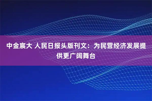 中金宸大 人民日报头版刊文：为民营经济发展提供更广阔舞台